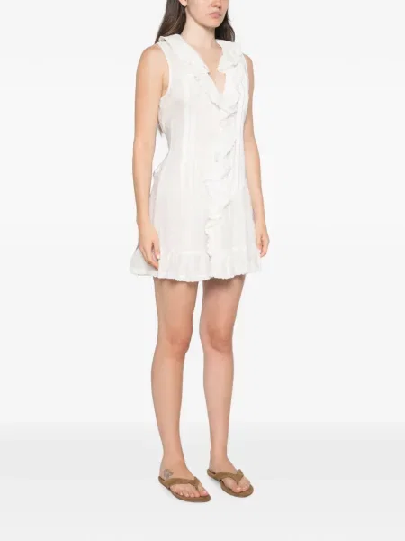 Rochie midi Dôen fără mâneci cu volane alb