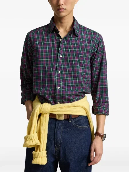 Καρό πουκάμισο Polo Ralph Lauren υφαίνω διαγωνίως με αυτόγραφο καφέ