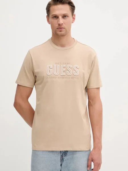 Тениска Guess с принт бежово