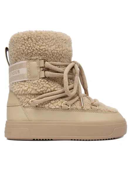 Tommy Hilfiger Cizme de zăpadă Faux Shearling Snowboot Écru maro