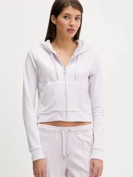 Juicy Couture bluza welurowa z kapturem z aplikacją fioletowy