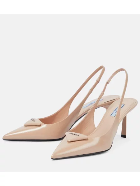 Pantofi cu toc Prada din piele slingback bej