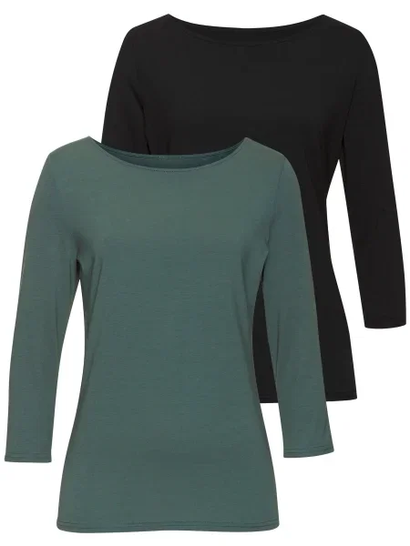 LASCANA Tricou verde smarald negru