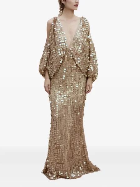 Rochie maxi Sana Osmani cu paiete de costum auriu