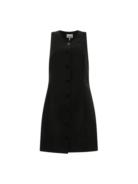 Mała sukienka mini Ganni z twillu garniturowa czarna