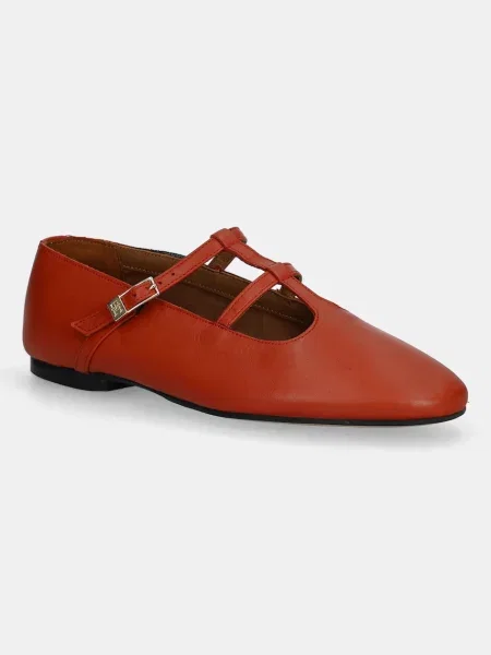 Tommy Hilfiger balerini de piele SMOOTH LEATHER T-BAR BALLERINA portocaliu