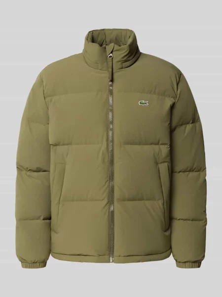 Kurtka puchowa o kroju regular fit ze stójką i zintegrowanym kapturem Lacoste zielona