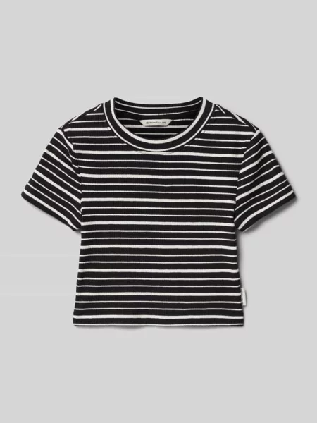 T-shirt o kroju shaped fit z mieszanki bawełny Tom Tailor czarna