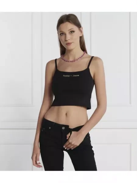 Cropped farmer felső Tommy Jeans fekete