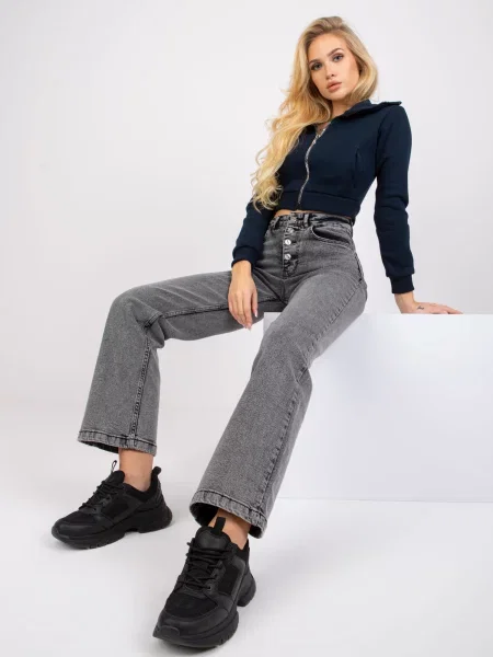 Pantaloni Fashionhunters cu talie înaltă gri