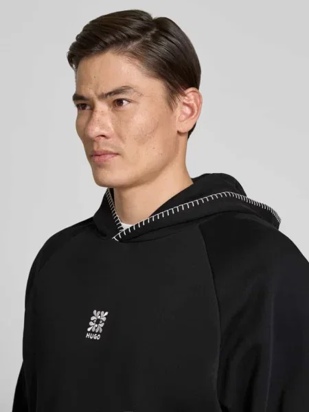 Bluza z kapturem o kroju regular fit z czystej bawełny model DAROHOOD' Hugo czarna