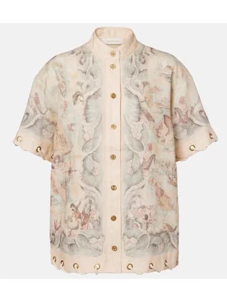 Cămașă Zimmermann de in cu imagine bej
