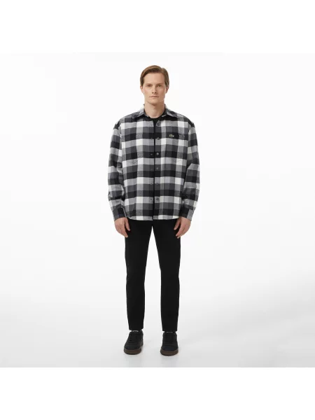 Lacoste Koszula W Kratę Relaxed Fit czarna