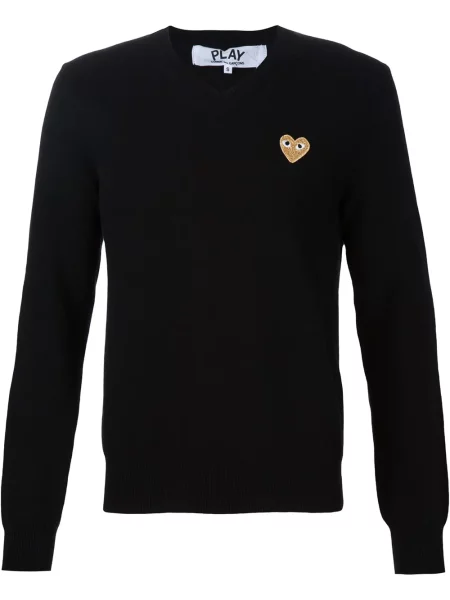 Pulover Comme Des Garcons Play cu broderie cu motiv cu inimi negru