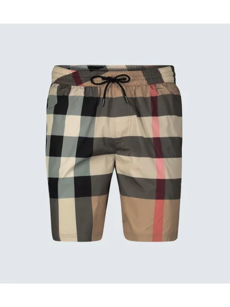 Plavalne hlačke Burberry s karirastim vzorcem s potiskom bež