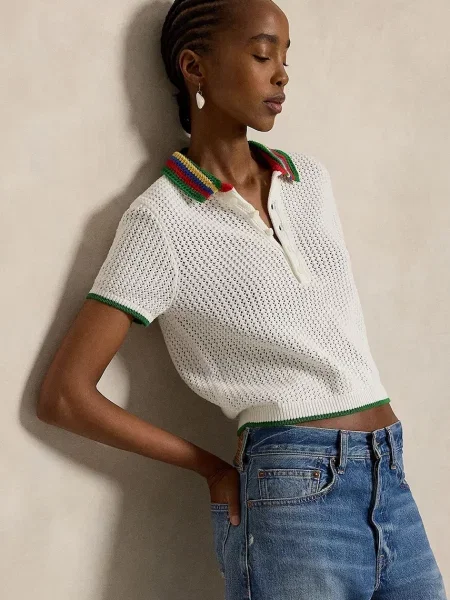Polo Ralph Lauren COTTON BLEND-SWEATER-POLO sweter z bawełną biała
