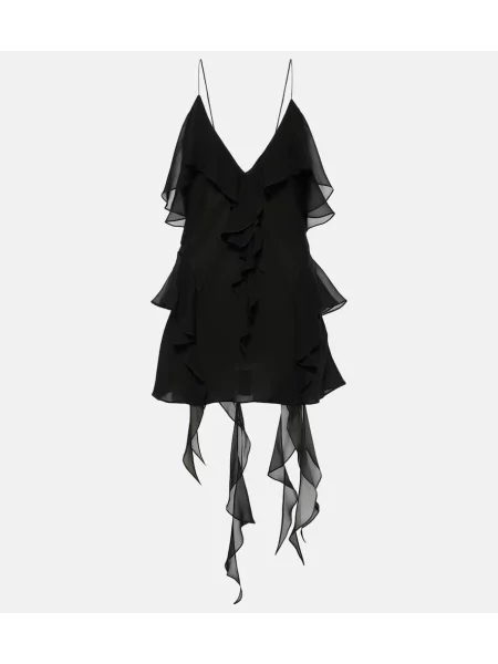 Top Khaite de mătase cu volane negru