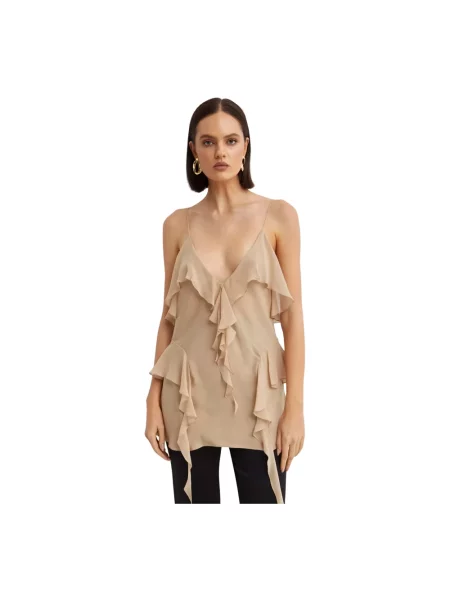 Bluzka z falbankami Khaite z falbankami beżowa