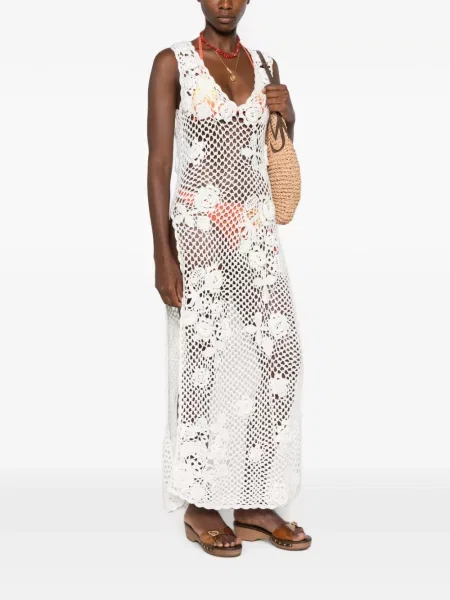 Rochie maxi Ganni cu model floral cu aplicații alb