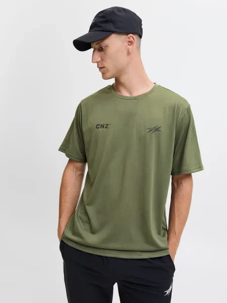 JACK & JONES Tričko JCOCNZ PARIS olivová čierna