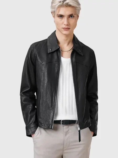 Кожено яке AllSaints NELLCOT преходен модел черно