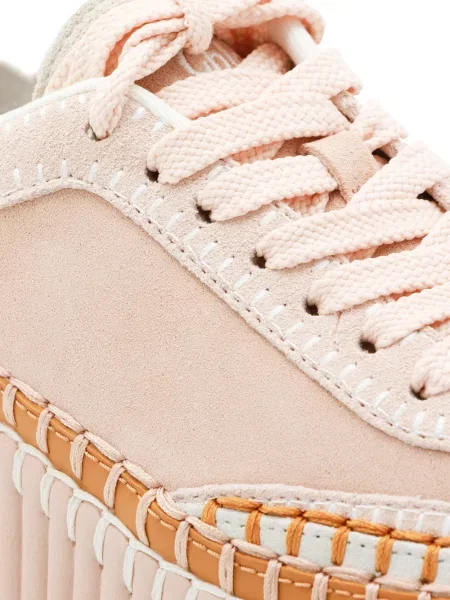 Маратонки Chloé с връзки на платформе с дантела розово
