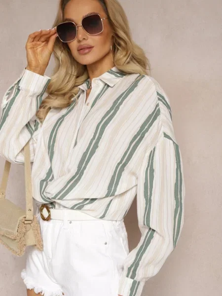 Cămașă Casual din în Dungi Sileata bej