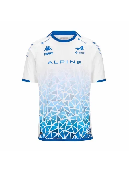 Koszulka Chłopięca Kappa Kombat Barcelona Biało-Niebieska Alpine F1 niebieska