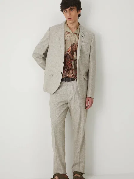 Штани з домішкою льону Medicine облягаюче коричневий