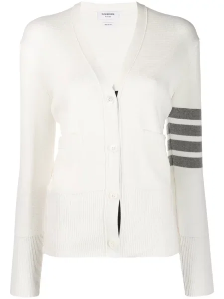 Cardigan Thom Browne cu decolteu în V din crep alb