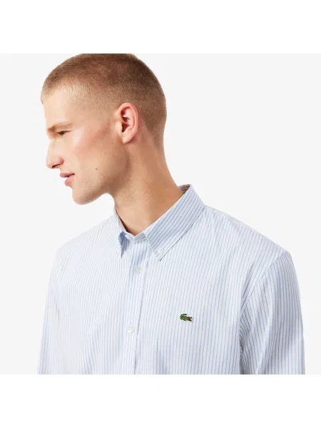 Lacoste Koszula W Paski Regular Fit biała