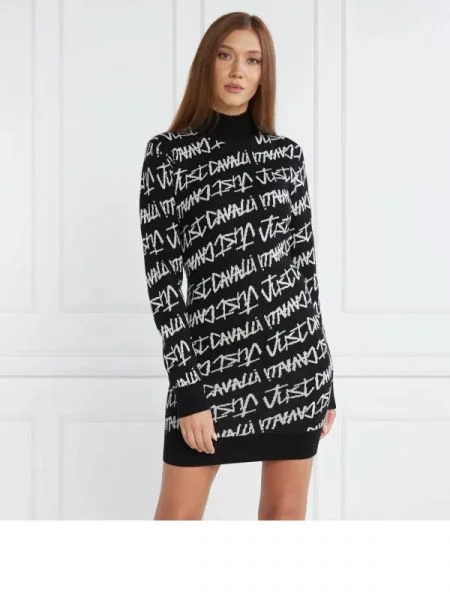 Just Cavalli Rochie cu adaos de lână negru