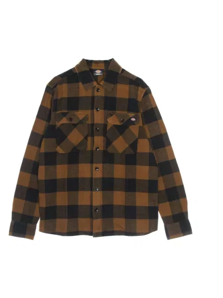 Długa koszula Dickies z długim rękawem flanelowa brązowa