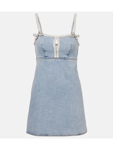 Sukienka jeansowa Self-portrait z kokardką niebieska