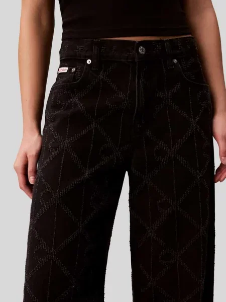 Jeansy o kroju baggy z czystej bawełny 5 kieszeni Calvin Klein Jeans czarne