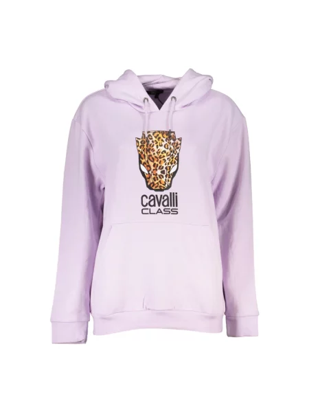 Bluza z kapturem Cavalli Class w panterkę fioletowa