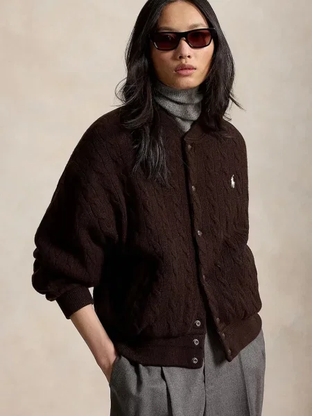Polo Ralph Lauren geacă bomber pentru femei cu lână maro