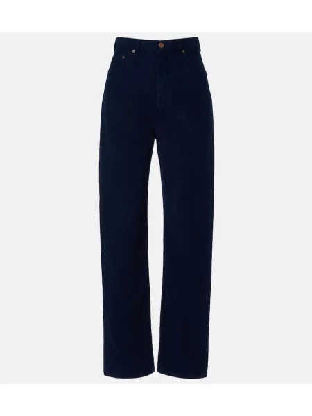 Pantaloni Victoria Beckham cu talie înaltă de catifea cord albastru