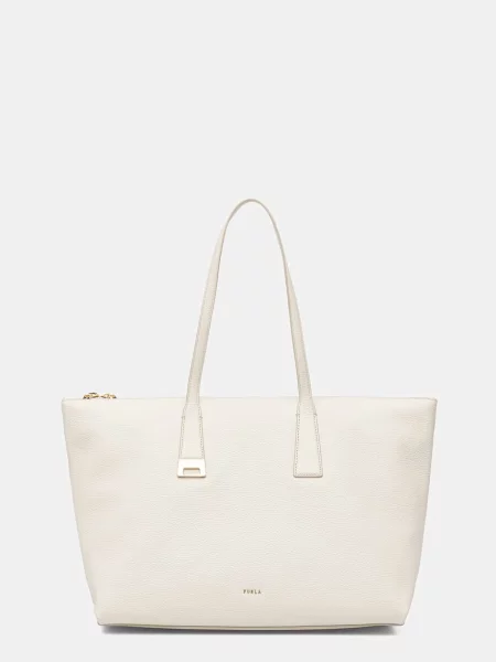 Furla torebka shopper skórzana Olivia L Tote beżowa