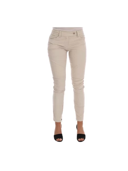 Skinny jeansy skinny Ermanno Scervino o skróconej długości beżowe