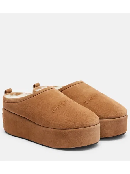 Papuci tip mules Balenciaga din piele de căprioară cu platformă maro