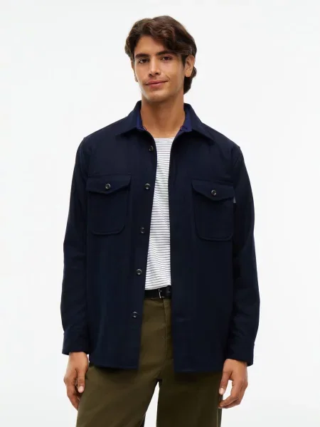 Tommy Hilfiger koszula flanelowa z domieszką wełny Mężczyźni Regular Fit M niebieski