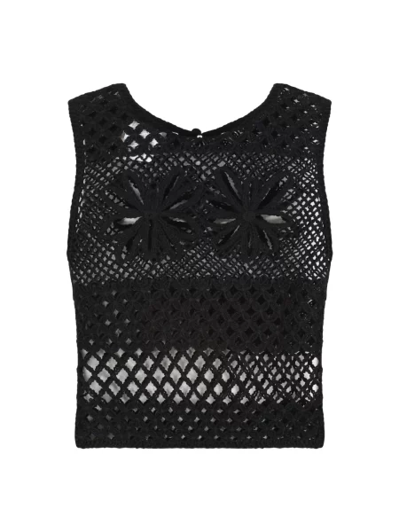 Haftowany dzianinowy top Pinko bez rękawów czarny