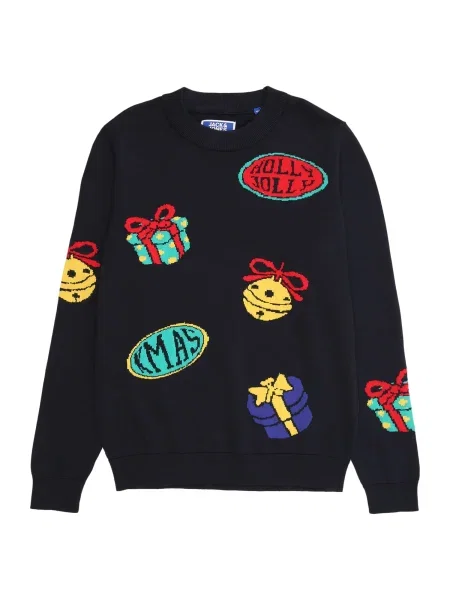 Jack & Jones Junior Sveter JORHOLIDAY tyrkysová / tmavomodrá / žltá / jasne červená