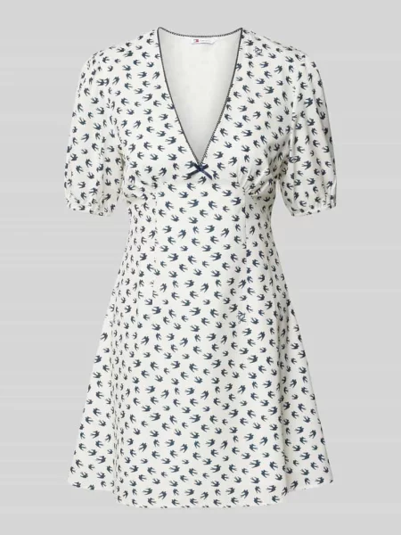 Sukienka mini z dekoltem w serek Tommy Jeans biała