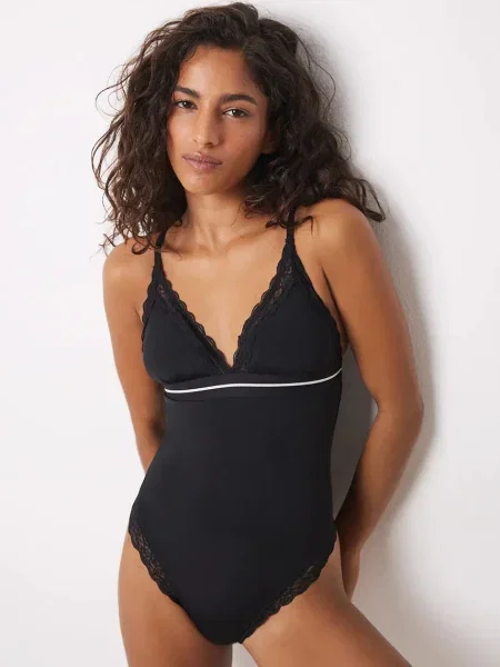 Боди women'secret HELANKAS BLACK AND WHITE черно с изчистен дизайн бяло