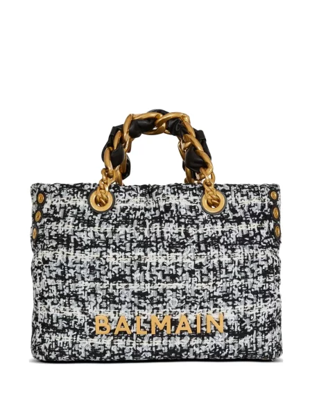 Geantă shopper Balmain din tweed negru