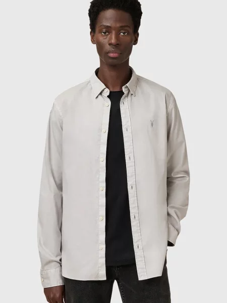 Риза AllSaints HAWTHORNE LS SHIRT с кройка по тялото с класическа яка черно