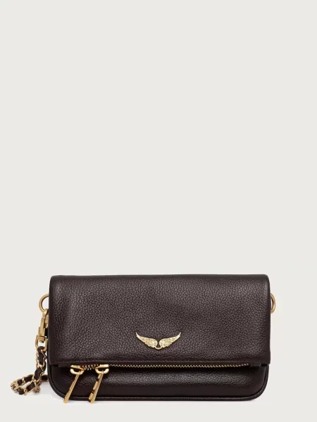 Zadig&Voltaire crossbody kabelka kožená ROCK NANO GRAINED LEATHER hnědá