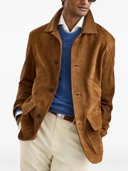 Geacă Ralph Lauren Purple Label din piele de căprioară violet